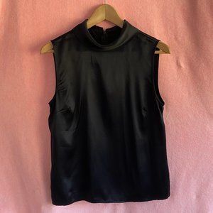 Josephine Chaus Black Satin Sleeveless Blouse Sz M
